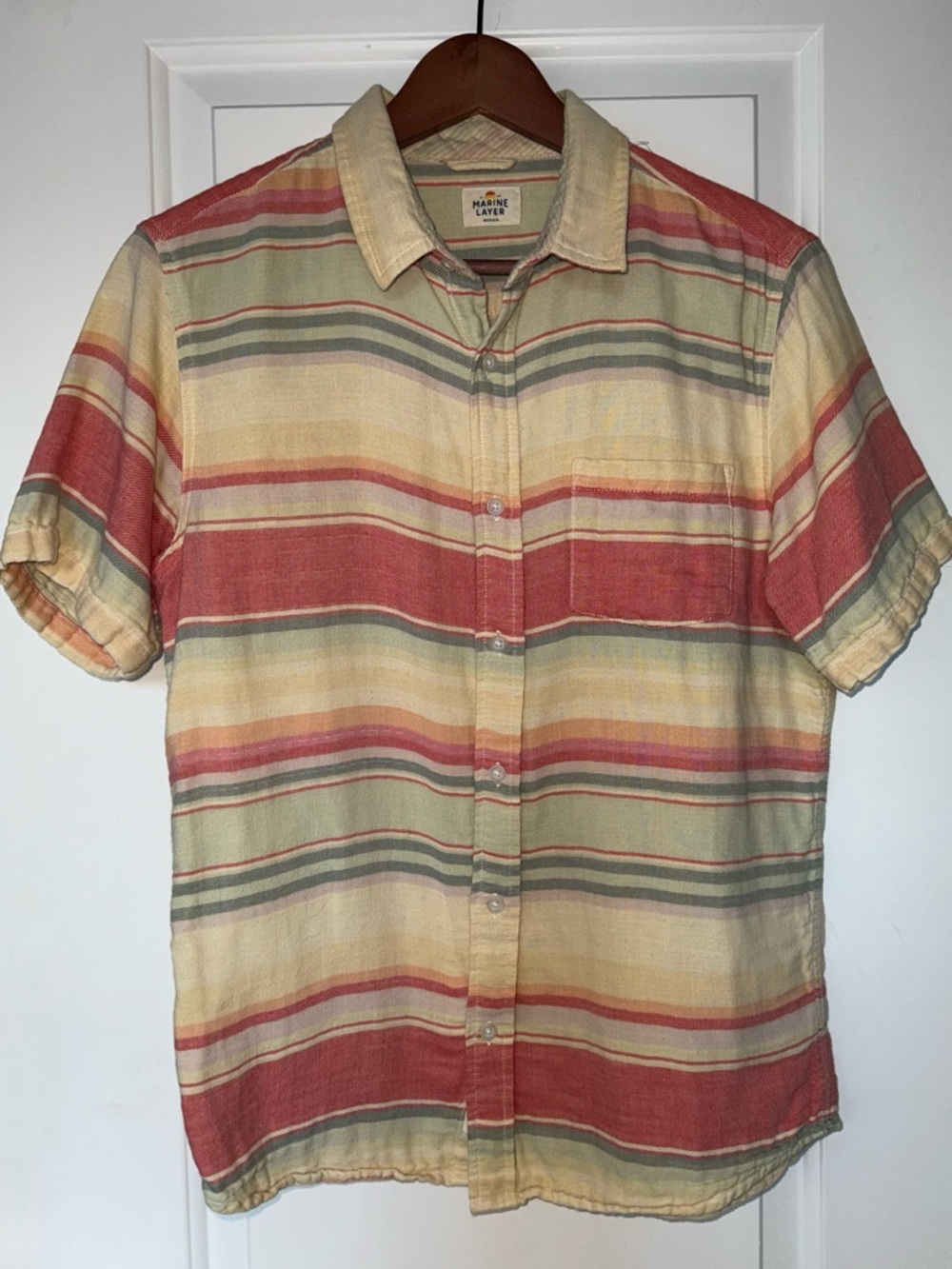 Marine Layer 100% Cotton Sunset Stripe Selvedge Dobby Resort Shirt